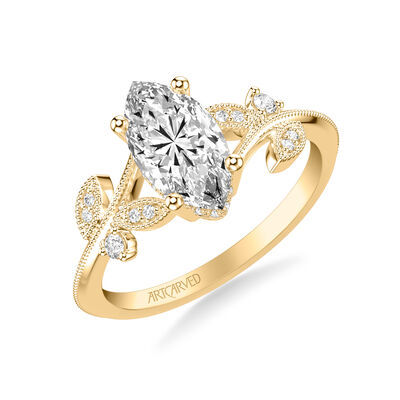Natural Diamond 1/8ctw. Floral Pattern Engagement Ring Setting in 14k Yellow Gold